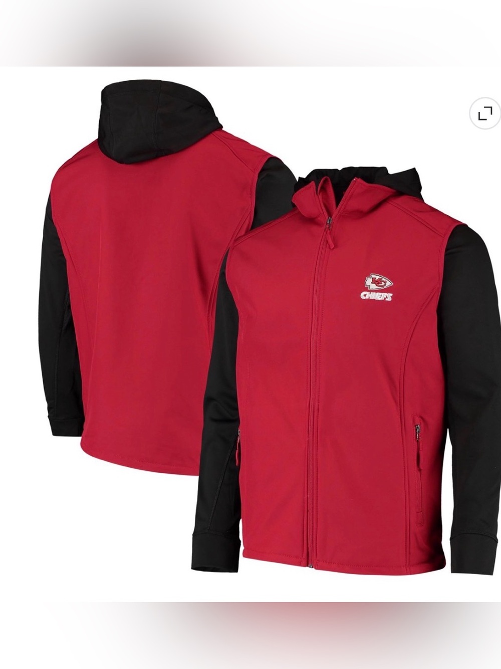 Dunbrooke Red & Black Hooded Softshell Jacket KC Chiefs Logo/ Men’s M/ Ptp-22”